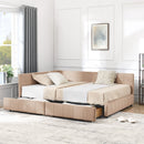 Mid-Century Storage Upholstered Tufted Bed Frame with Backrest and Armrests