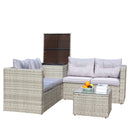 4 Piece Patio Sectional Wicker Rattan Outdoor Furniture Sofa Set with Storage Box Grey by HouseOfZazla