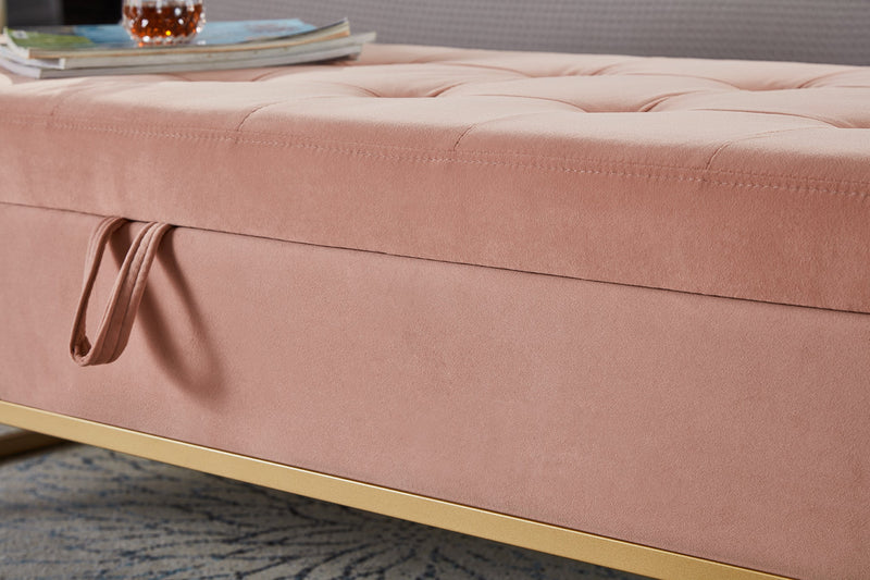 58.6" Bed Bench Metal Base with Storage Pink Velvet