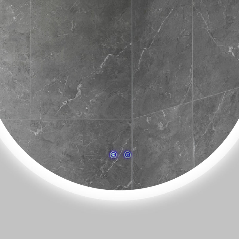 32 x 32 Inch Round Frameless LED Illuminated Bathroom Mirror, Touch Button Defogger, Metal, Silver