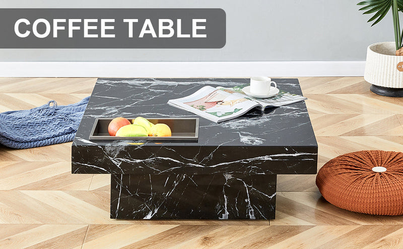 A modern and practical coffee table made of MDF material with black patterns. The fusion of elegance and natural fashion 31.4"x31.4"x12"