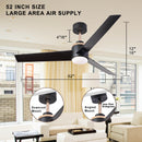 52 Inch Ceiling Fans with Lights Flush Mount, Modern Ceiling Fan with Light and Remote Control - 3 Blades Indoor Outdoor Ceiling Fan Low Profile for Patio Farmhouse Bedroom