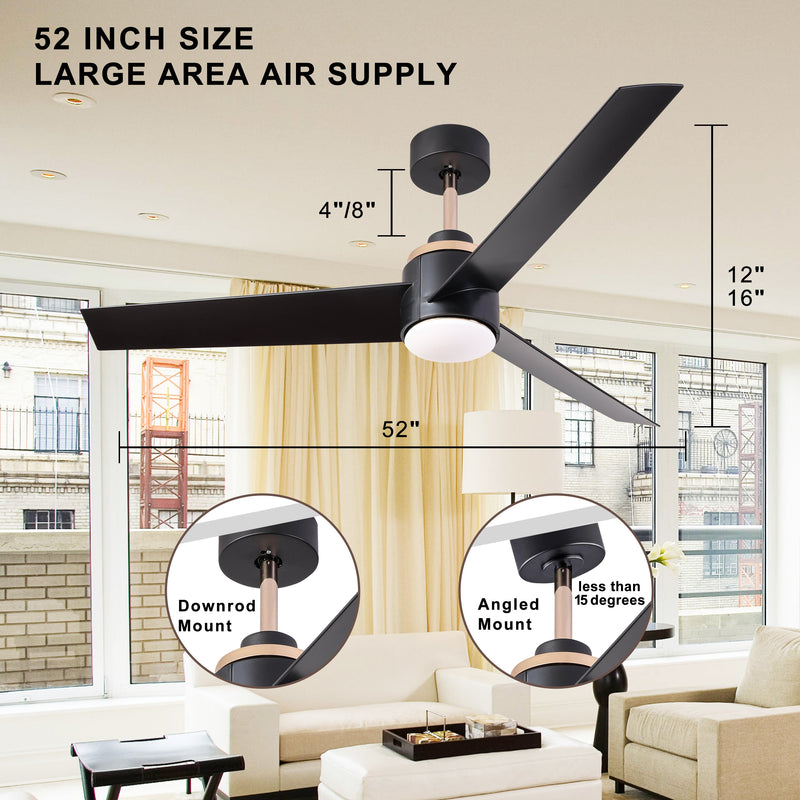 52 Inch Ceiling Fans with Lights Flush Mount, Modern Ceiling Fan with Light and Remote Control - 3 Blades Indoor Outdoor Ceiling Fan Low Profile for Patio Farmhouse Bedroom