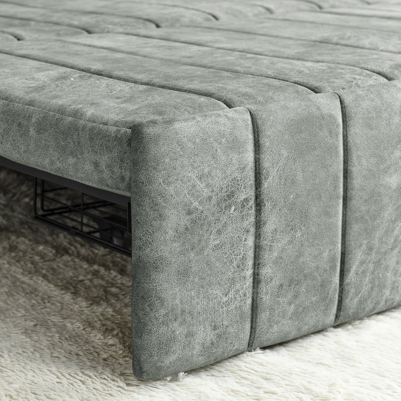 3 in 1 Pull-Out Bed Sleeper, Modern Upholstered 3 Seats Lounge Sofa & Couches with Rolled Arms Decorated with Copper Nails, Convertible Futon 3 Seats Sofabed with Two Drawers and Two Pillows