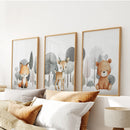 Forest Animal Nursery Decor. Cute Fox Fawn Bear Print Set by Wall Art Set