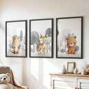 Forest Animal Nursery Decor. Cute Fox Fawn Bear Print Set by Wall Art Set