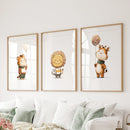 Woodland Jungle Set of 3 Prints. Lion, Giraffe, Tiger Art by Wall Art Set