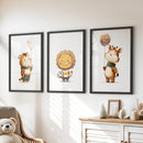 Woodland Jungle Set of 3 Prints. Lion, Giraffe, Tiger Art by Wall Art Set