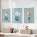 Safari Nursery Wall Art Set of 3. Baby Elephant, Giraffe, Tiger by Wall Art Set
