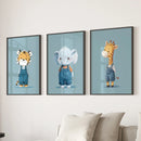 Safari Nursery Wall Art Set of 3. Baby Elephant, Giraffe, Tiger by Wall Art Set
