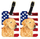 USA American Flag with Golden Retriever Luggage Tag