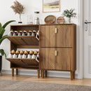 Slim Shoe Storage Cabinet with 2 Flip Drawers & Gold Handles