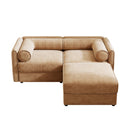 Modern Stylish Camel Chenille 2-Seater Sofa with Ottoman Storage and Cylindrical Backrest