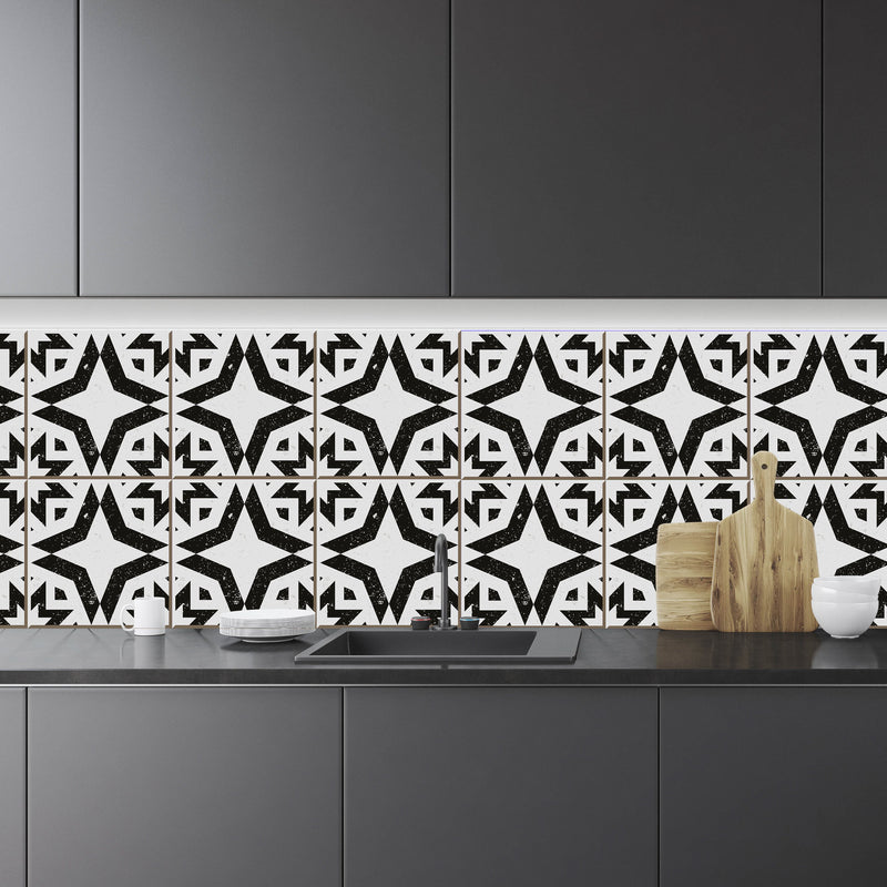 Black Aztec Tile Backsplash