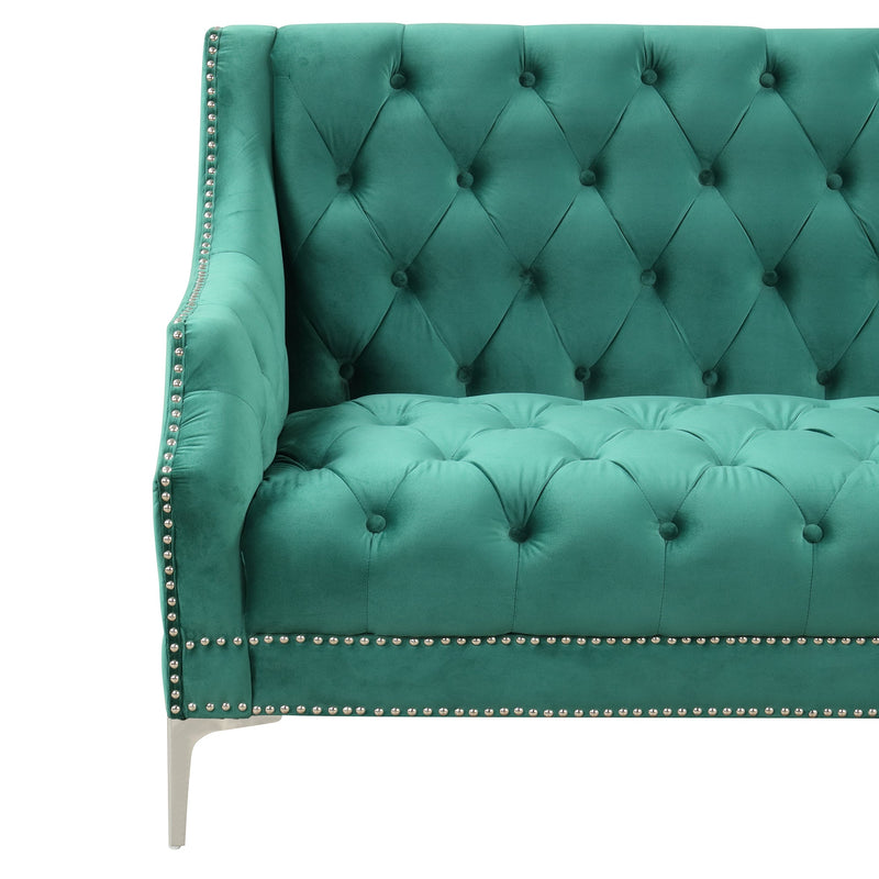 78" Modern Sofa Dutch Plush Upholstered Sofa with Metal Legs, Button Tufted Back Green