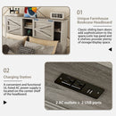 3-Pieces Bedroom Set Queen Size Farmhouse Platform Bed with Storage Headboard and Charging Station