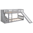 Twin Over Twin Bunk Stairway Bed With 2 Drawers And Slide - Gray by HouseOfZazla