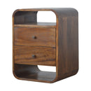 Solid Wood Chestnut Curve 2-Drawer Nightstand, 2 Open Slots
