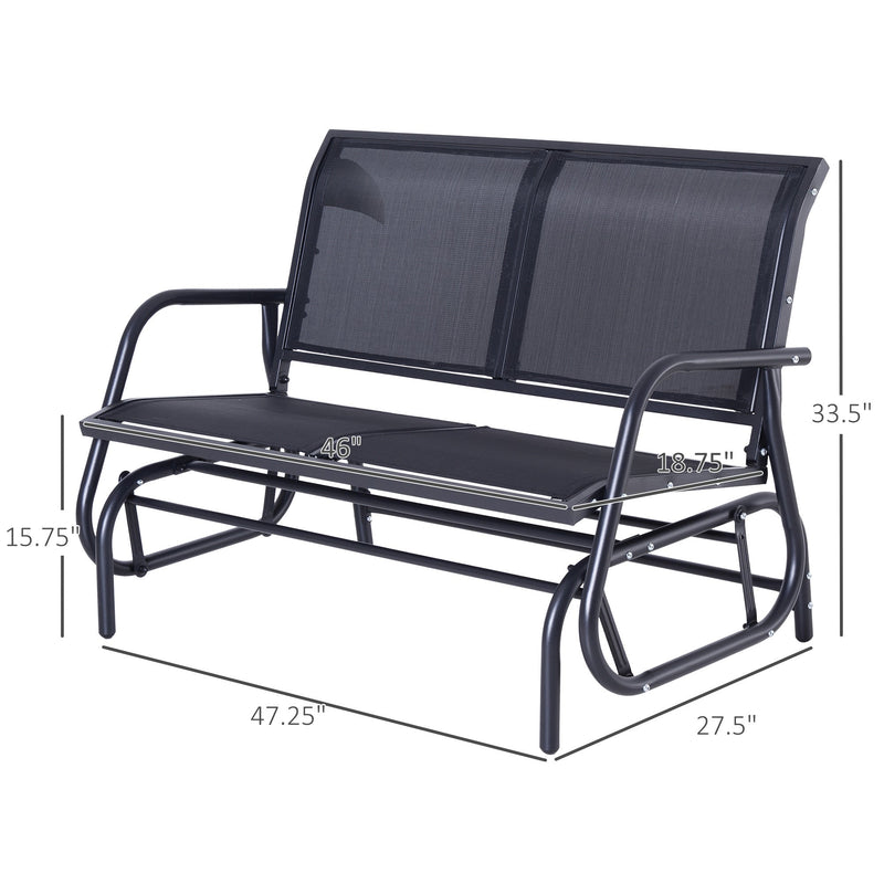 2-Person Outdoor Glider Bench, Patio Double Swing Rocking Chair Loveseat w/ Powder Coated Steel Frame for Backyard Garden Porch, Black