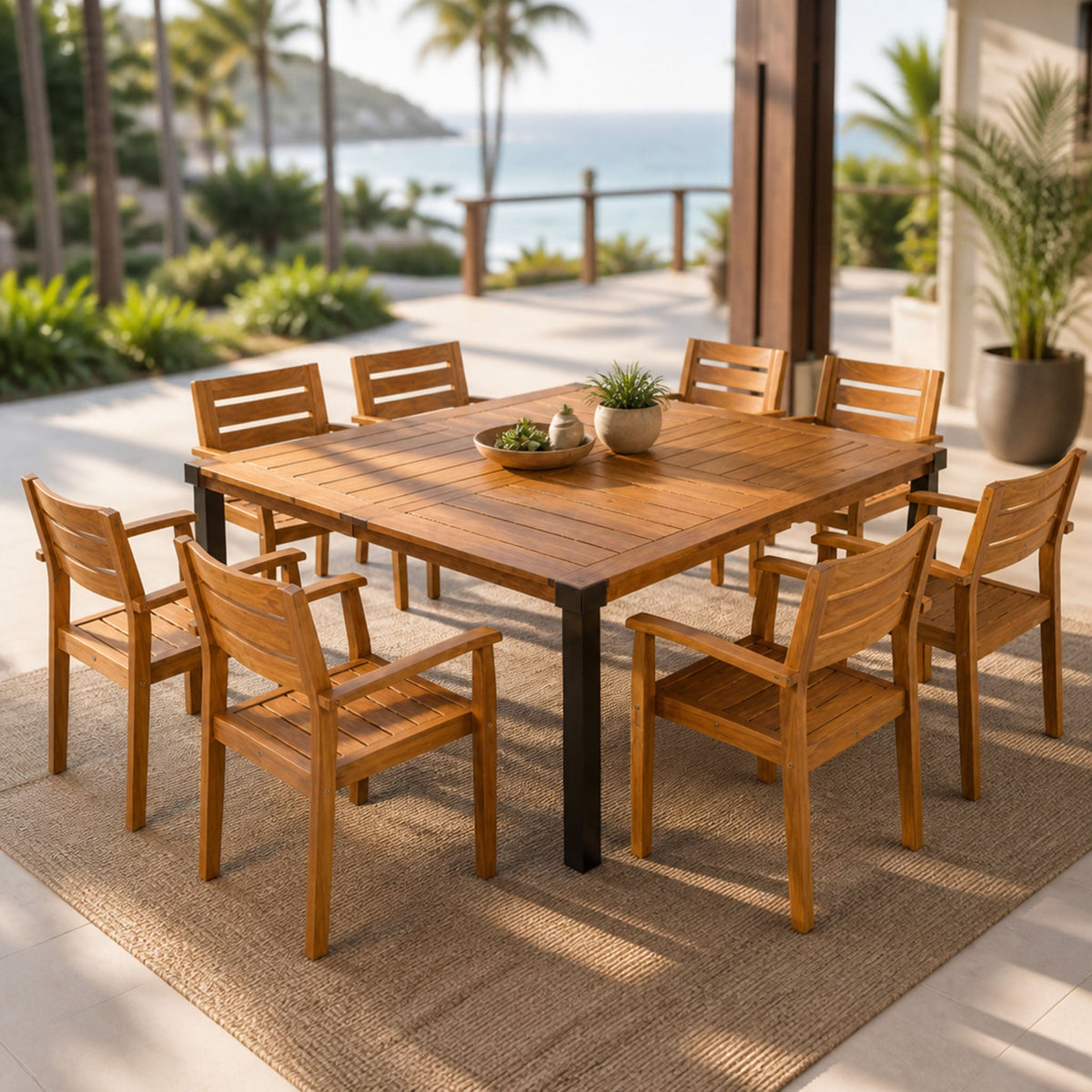 9-Piece Acacia Wood Outdoor Dining Set, photo 2 of 10