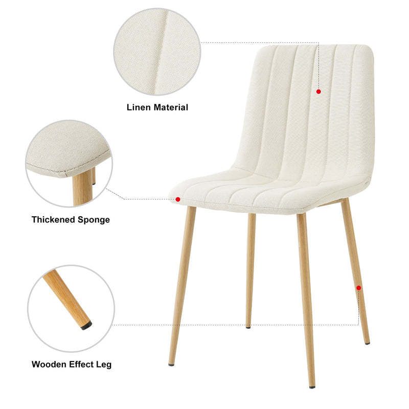 Modern beige cloth dining chair, Fabric Accent Upholstered Chairs Side Chair with wood-transfer Metal Legs for Home Furniture Living Room Bedroom Kitchen Dining room(set of 4)