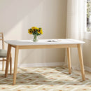 Dining Table With Splayed Rubberwood Legs & Faux Wood Tabletop, Mid Century Modern - White Oak