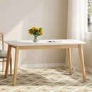 Dining Table With Splayed Rubberwood Legs & Faux Wood Tabletop, Mid Century Modern - White Oak by HouseOfZazla