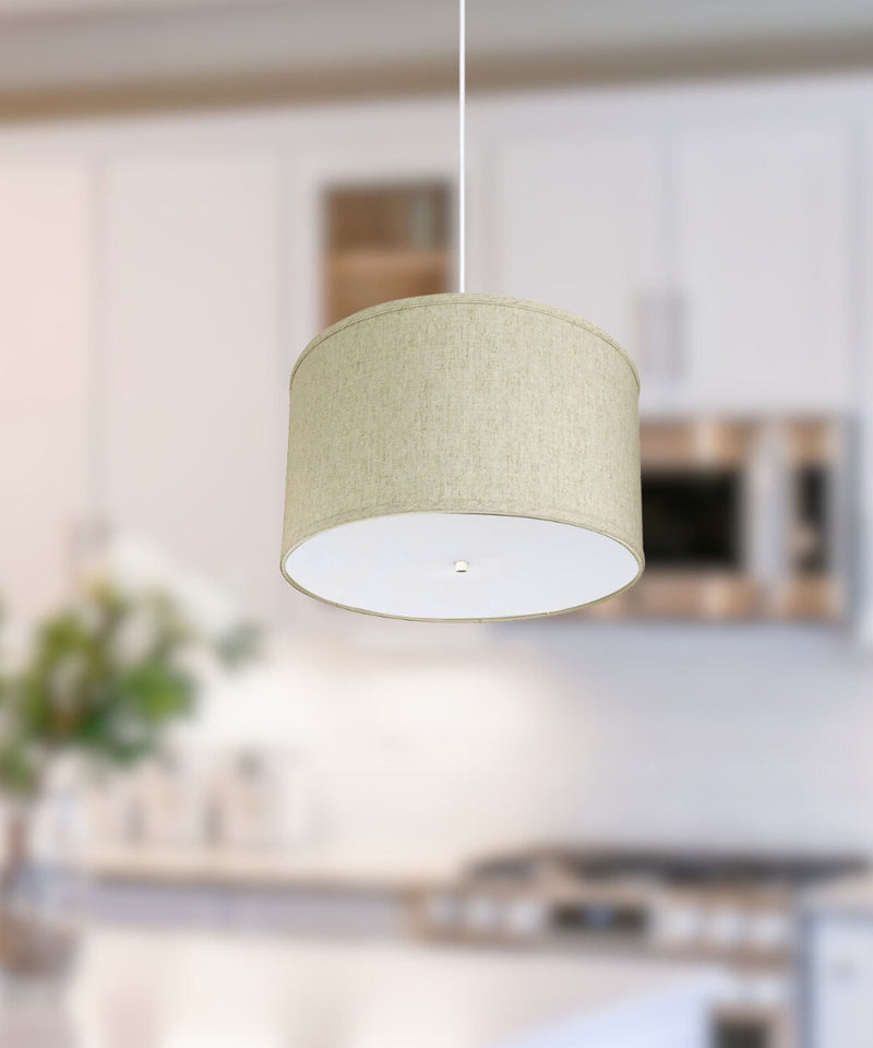 18" W 2 Light Pendant Textured Oatmeal Shade with Diffuser, White Cord