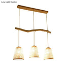 GobekUsa Bamboo Bell Shade Pendant Light - South-east Asian Tea Room Island Lighting with 3 Heads - Wood Finish