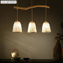GobekUsa Bamboo Bell Shade Pendant Light - South-east Asian Tea Room Island Lighting with 3 Heads - Wood Finish