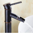 GobekUsa Black Bronze Waterfall Faucet Bamboo Bathroom Sink Tap High Arch Mixer