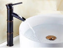 GobekUsa Black Bronze Waterfall Faucet Bamboo Bathroom Sink Tap High Arch Mixer