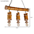 GobekUsa Bamboo Chinese Bucket Pendant Lamp - Countryside 3-Bulb Island Light Fixture in Brown with Rope Accent