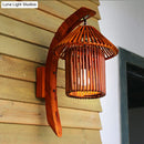 GobekUsa Bamboo Country House Wall Sconce with Arc Arm - Brown