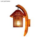 GobekUsa Bamboo Country House Wall Sconce with Arc Arm - Brown