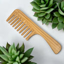 Bamboo Wide Tooth Comb with Handle | Flat Tips