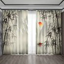 Bamboo ink painting white & gray curtains living room decor by Decorbites