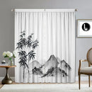 Bamboo ink painting white & gray curtains living room decor by Decorbites
