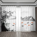 Bamboo ink painting white & gray curtains living room decor by Decorbites