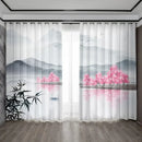 Bamboo ink painting white & gray curtains living room decor by Decorbites