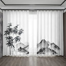 Bamboo ink painting white & gray curtains living room decor by Decorbites