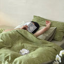 GobekUsa Bamboo Leaf Jacquard Bedding Set: Soft & Comfortable Quilt Set, 100% Cotton, Green, Adult & Kids.