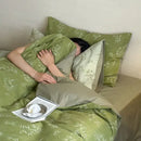 GobekUsa Bamboo Leaf Jacquard Bedding Set: Soft & Comfortable Quilt Set, 100% Cotton, Green, Adult & Kids.