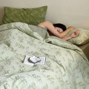 GobekUsa Bamboo Leaf Jacquard Bedding Set: Soft & Comfortable Quilt Set, 100% Cotton, Green, Adult & Kids.
