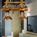GobekUsa Bamboo Lodge Flared Pendant Light with 2 Amber Glass Shades - Island Lighting