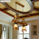GobekUsa Bamboo Lodge Flared Pendant Light with 2 Amber Glass Shades - Island Lighting