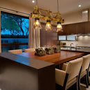 GobekUsa Bamboo Lodge Flared Pendant Light with 2 Amber Glass Shades - Island Lighting