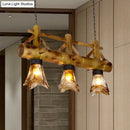 GobekUsa Bamboo Lodge Flared Pendant Light with 2 Amber Glass Shades - Island Lighting