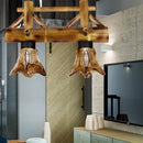GobekUsa Bamboo Lodge Flared Pendant Light with 2 Amber Glass Shades - Island Lighting
