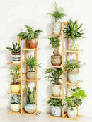 GobekUsa 6-Tier Bamboo Plant Stand for Indoor/Outdoor Display